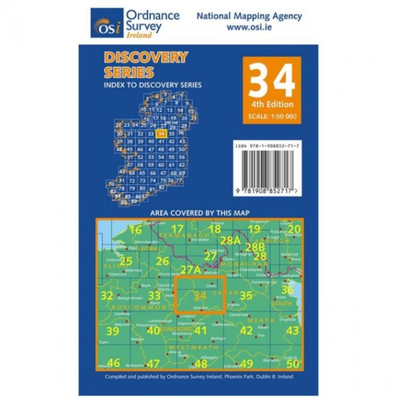 OSI Discovery Series Sheet 34 Lamfold Cavan Leitrim Longford Meath Westmeath 4th Edition 2016-1